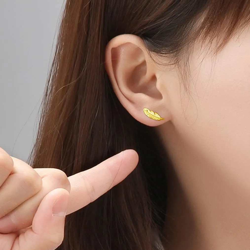 SLUYNZ Genuine 925 Sterling Silver Tiny Feather Studs Earrings for Women Teens Sterling Silver Studs Earrings