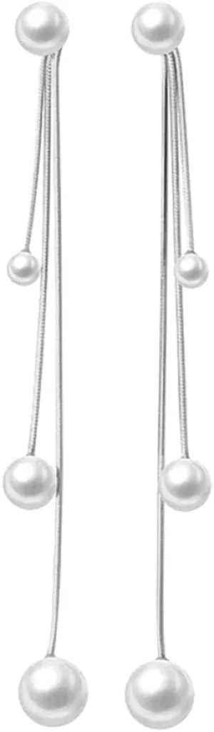 SLUYNZ Sterling Silver Pearls Dangle Earrings Chain for Women Teens Wedding Dangle Earrings Long Tassel