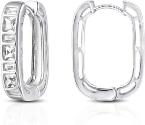 Small Chunky Silver Hoop Earrings Hypoallergenic Cubic Zirconia Huggie Hoops Earrings for Jewelry Gifts Minimalist Square Hoop Earrings for Women