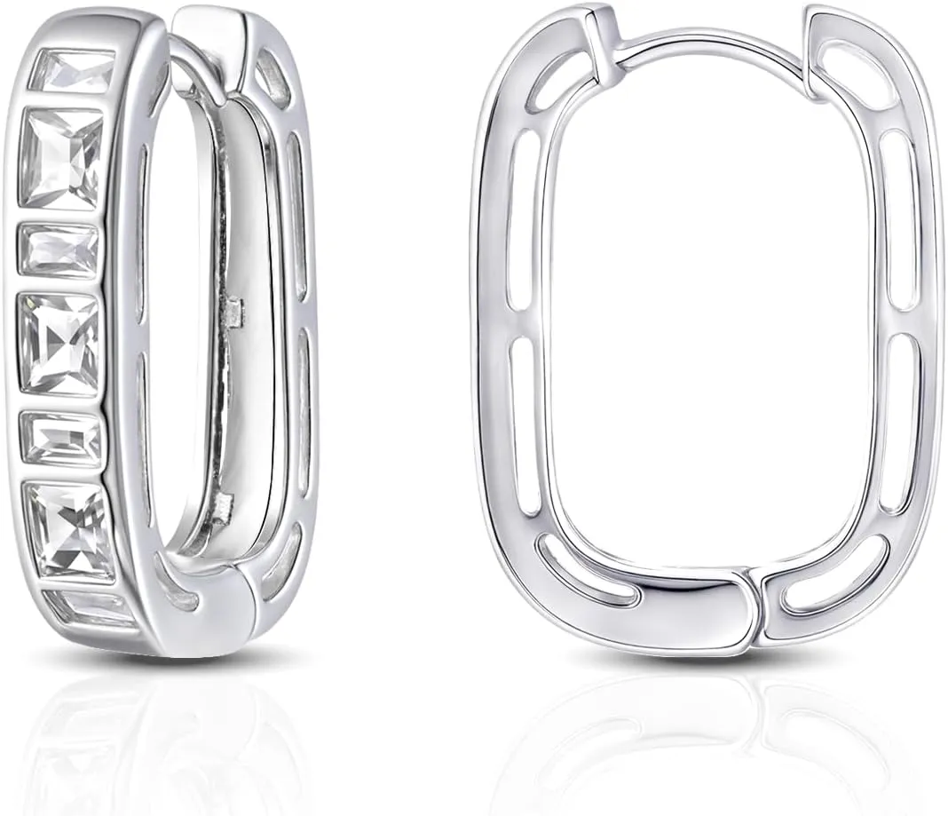 Small Chunky Silver Hoop Earrings Hypoallergenic Cubic Zirconia Huggie Hoops Earrings for Jewelry Gifts Minimalist Square Hoop Earrings for Women