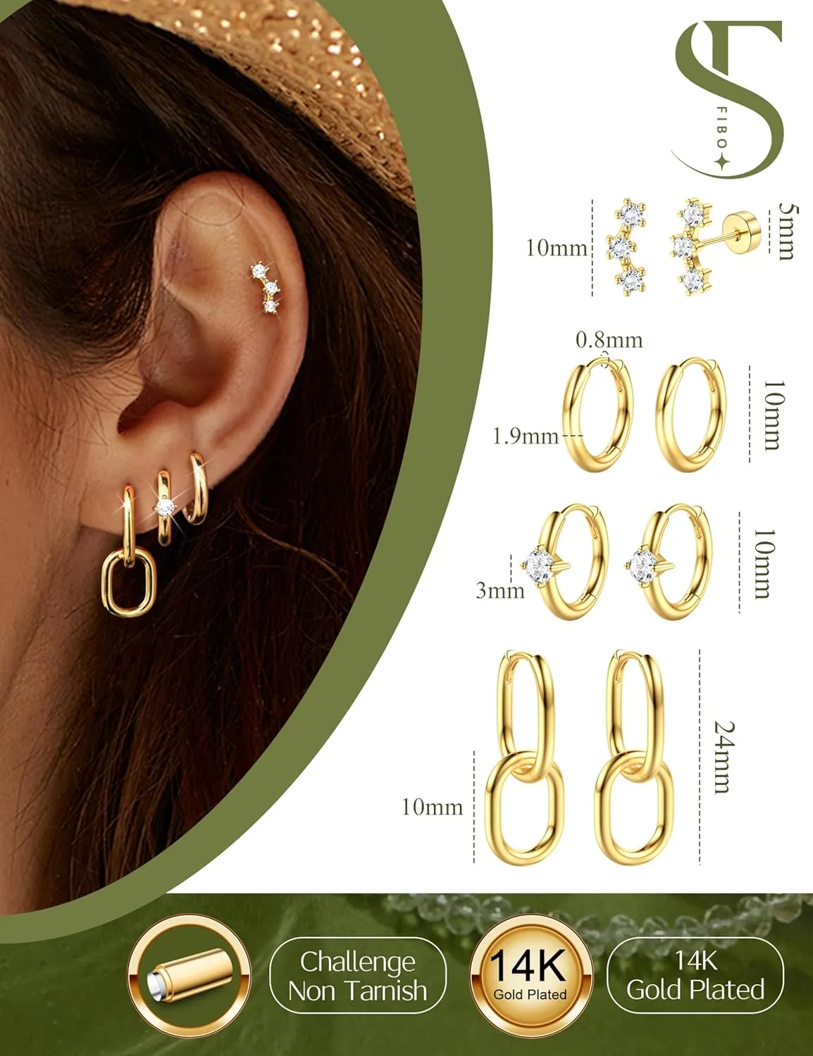 Small Gold Hoop Earrings for Women Hypoallergenic - Non Tarnish 14K Gold Plated Gold Silver Huggie Hoop Earring Flat Back Stud Earring Sets for Multiple Piercing Cartilage Earring Stacks 4Pairs