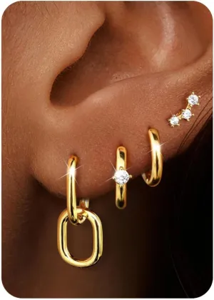 Small Gold Hoop Earrings for Women Hypoallergenic - Non Tarnish 14K Gold Plated Gold Silver Huggie Hoop Earring Flat Back Stud Earring Sets for Multiple Piercing Cartilage Earring Stacks 4Pairs