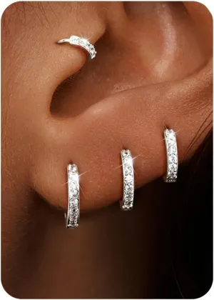 Small Gold Silver Hoop Earrings Set for Women - Hypoallergenic 14K Gold Plated Earring Stack Cartilage Earrings Dainty Huggie Hoops Earrings for Multiple Piercing Lightweight 4Pairs