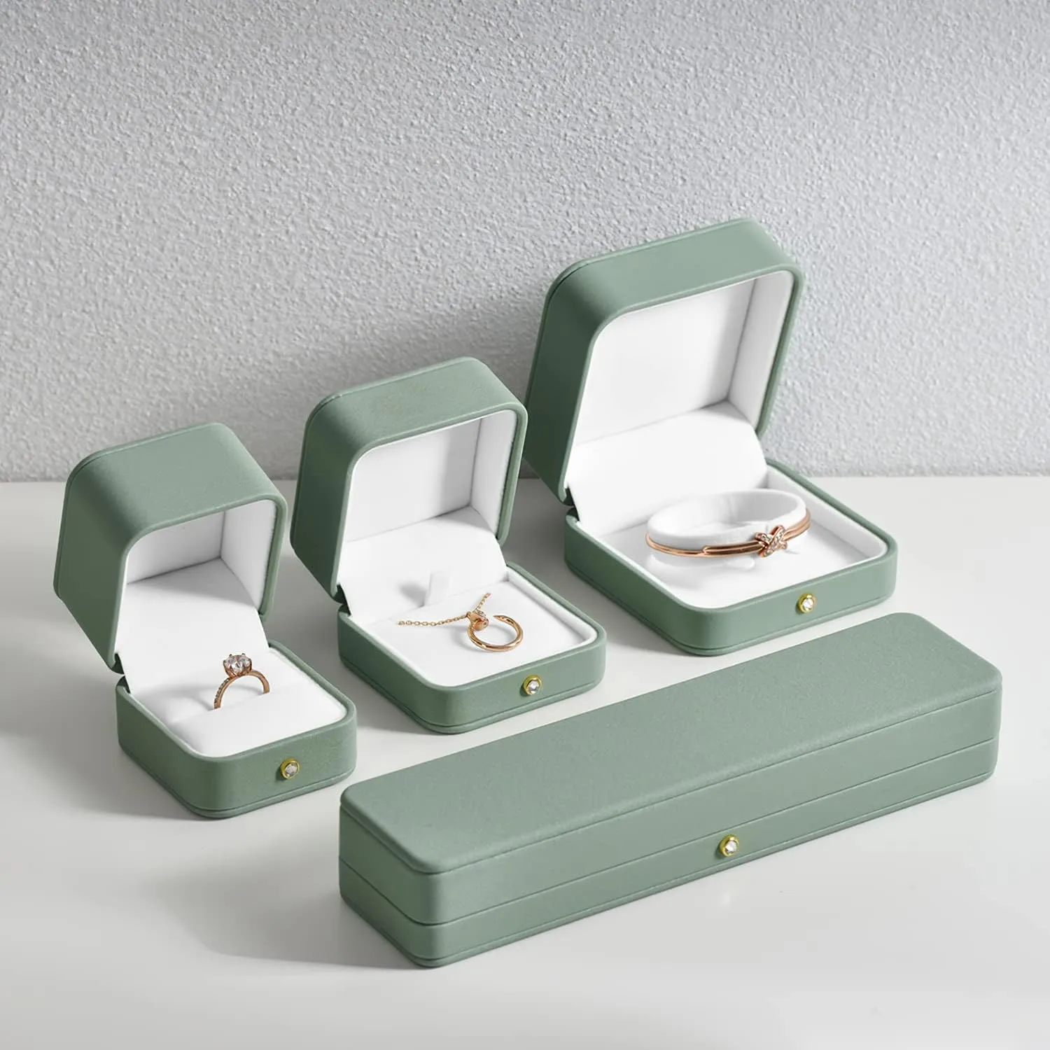 Small Presentation Ring Gift Box Premium Green Leather Ring Box for Proposal Engagement