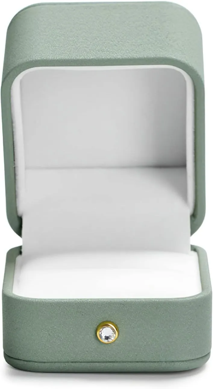 Small Presentation Ring Gift Box Premium Green Leather Ring Box for Proposal Engagement