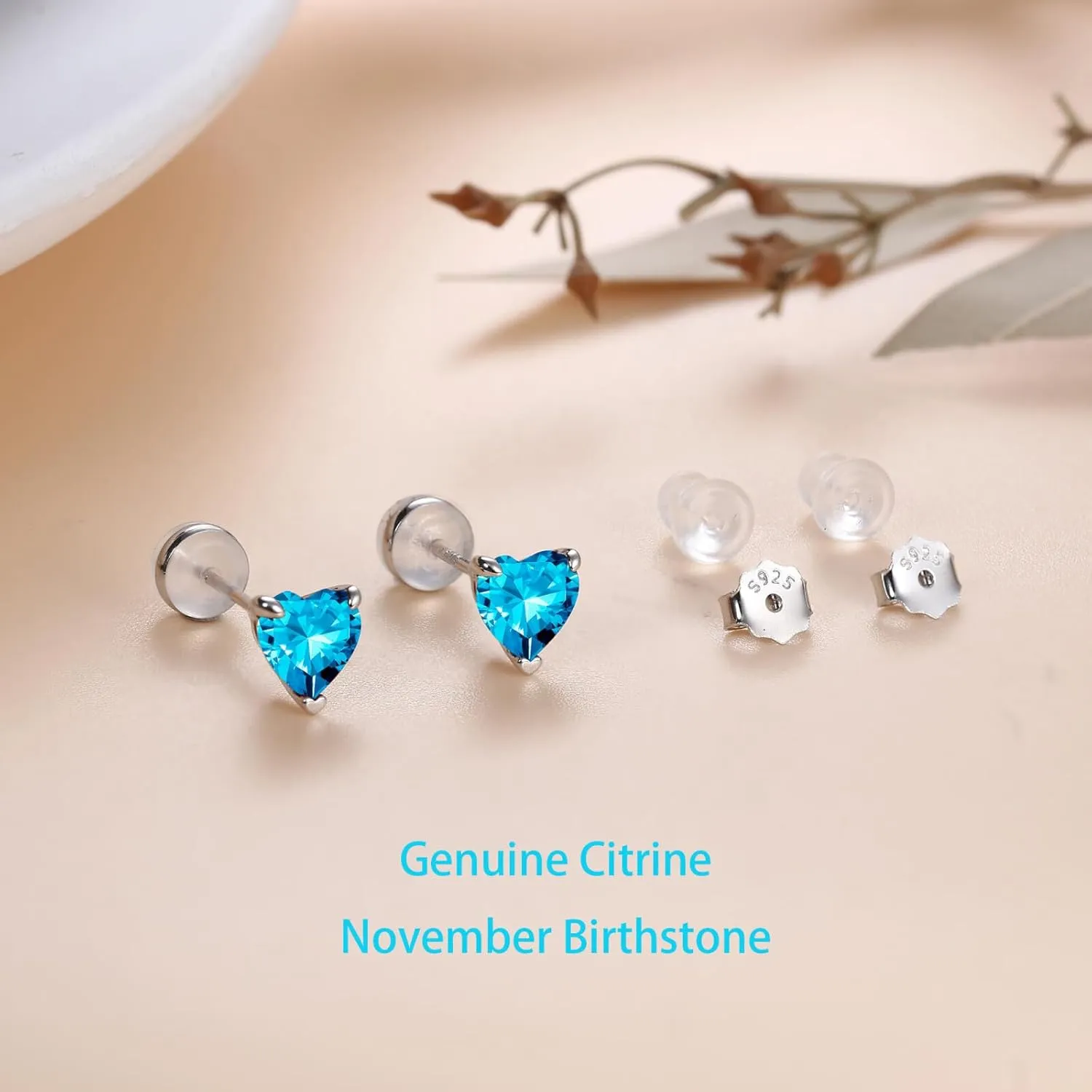 SMILEST Dainty Heart Birthstone Earrings for Women, 925 Sterling Silver Earrings Gorgeous Heart Birthstone Stud Earrings Anniversary Birthday Gifts for Women Mom Wife Girlfriend