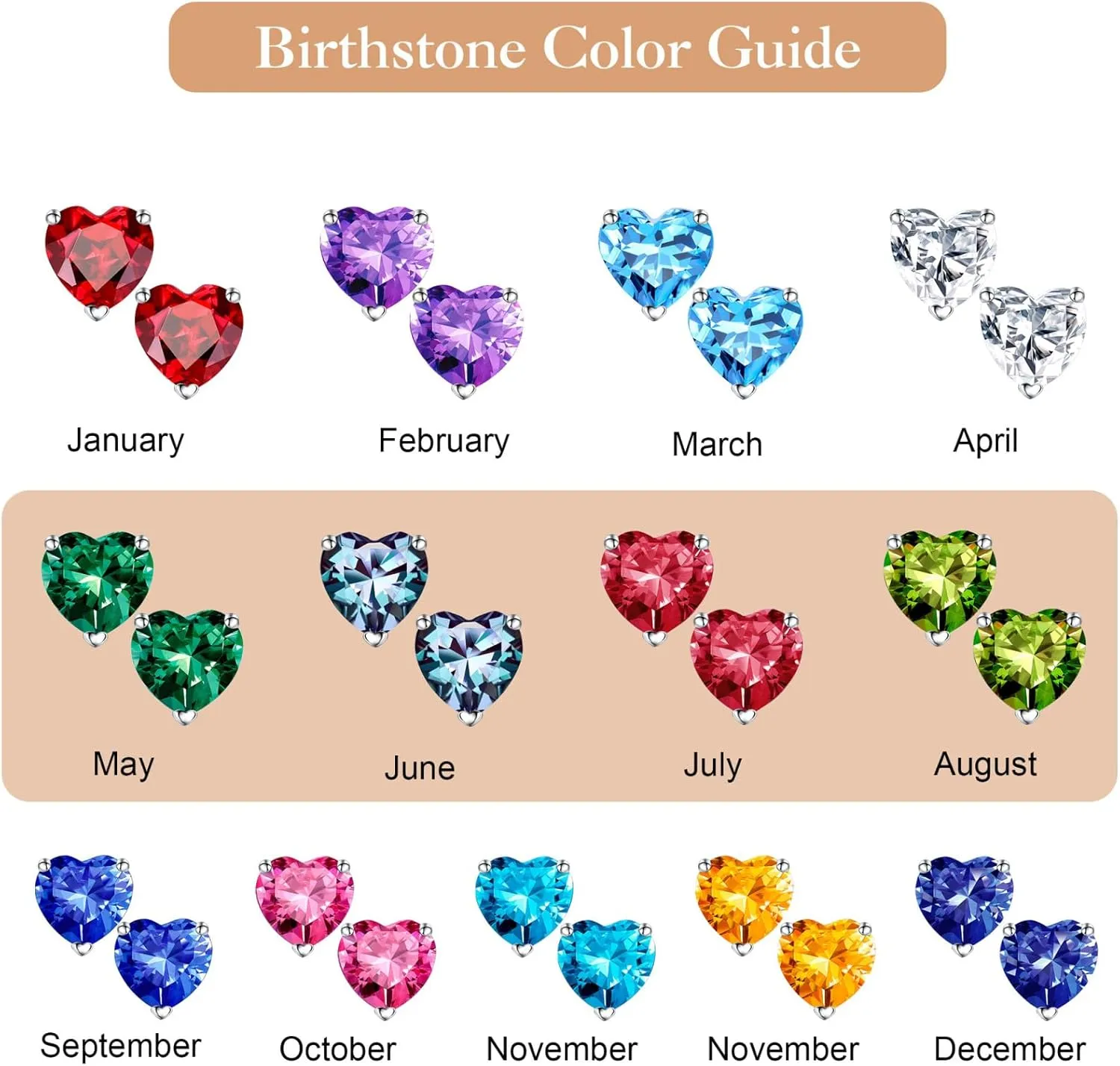 SMILEST Dainty Heart Birthstone Earrings for Women, 925 Sterling Silver Earrings Gorgeous Heart Birthstone Stud Earrings Anniversary Birthday Gifts for Women Mom Wife Girlfriend