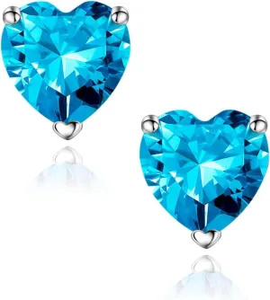 SMILEST Dainty Heart Birthstone Earrings for Women, 925 Sterling Silver Earrings Gorgeous Heart Birthstone Stud Earrings Anniversary Birthday Gifts for Women Mom Wife Girlfriend
