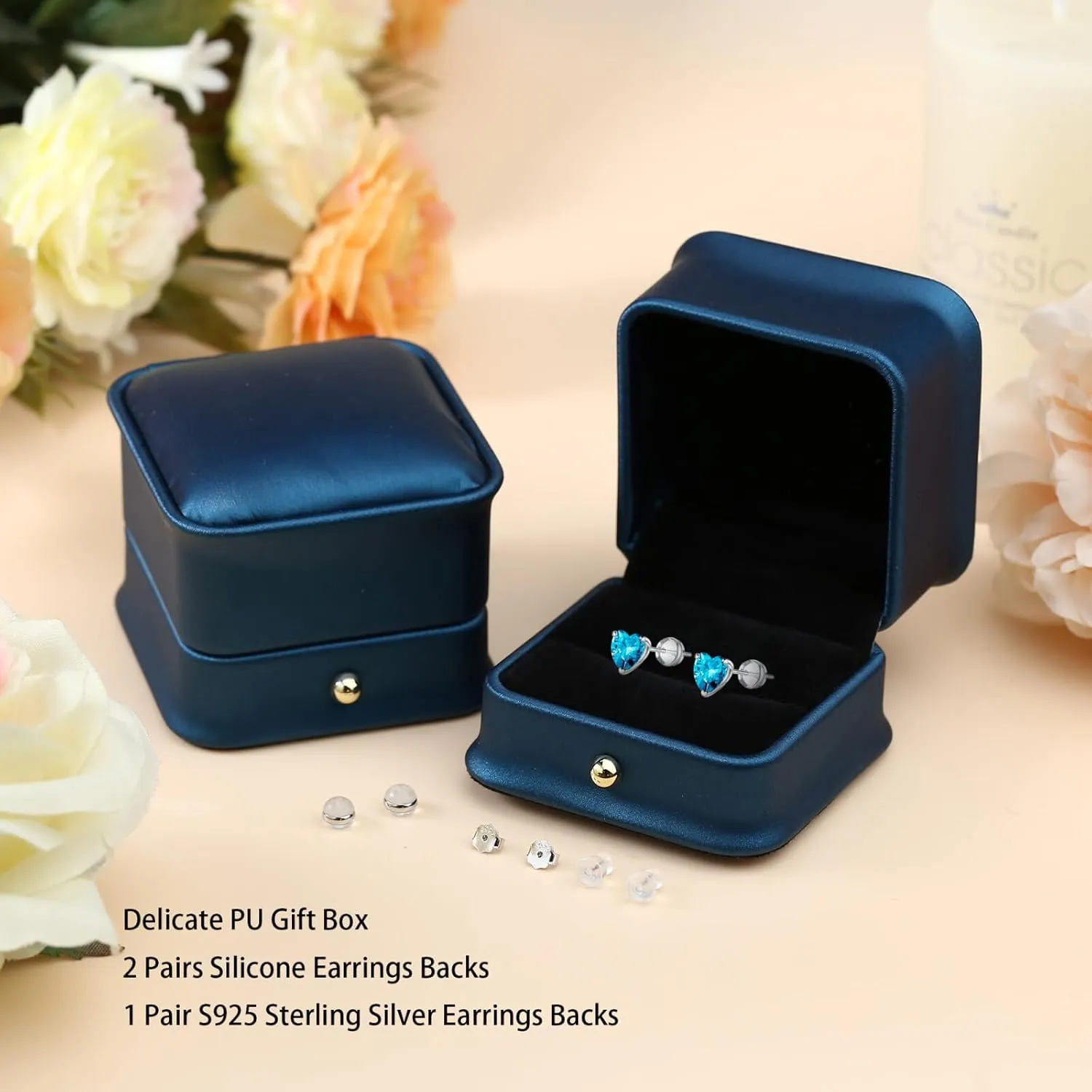 SMILEST Dainty Heart Birthstone Earrings for Women, 925 Sterling Silver Earrings Gorgeous Heart Birthstone Stud Earrings Anniversary Birthday Gifts for Women Mom Wife Girlfriend