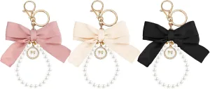SMUOBT 2Pcs Cute Bow Keychain for Women, Pearl Key Chains for Car Keys Coquette Bow Keychain Accessories Aesthetic Bag Charms