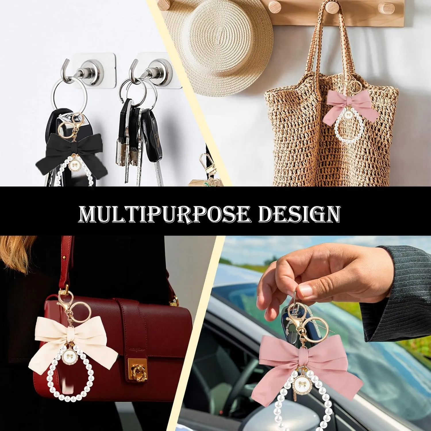 SMUOBT 2Pcs Cute Bow Keychain for Women, Pearl Key Chains for Car Keys Coquette Bow Keychain Accessories Aesthetic Bag Charms