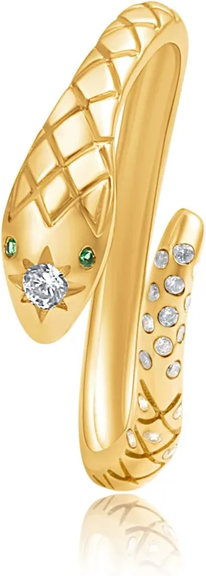 Snake Ring for Men Women, 14K Gold Plated Cubic Zirconia Opening Adjustable Animal Band Ring, Fashion Rhinestones Jewelry Gifts for Friend Family Lover