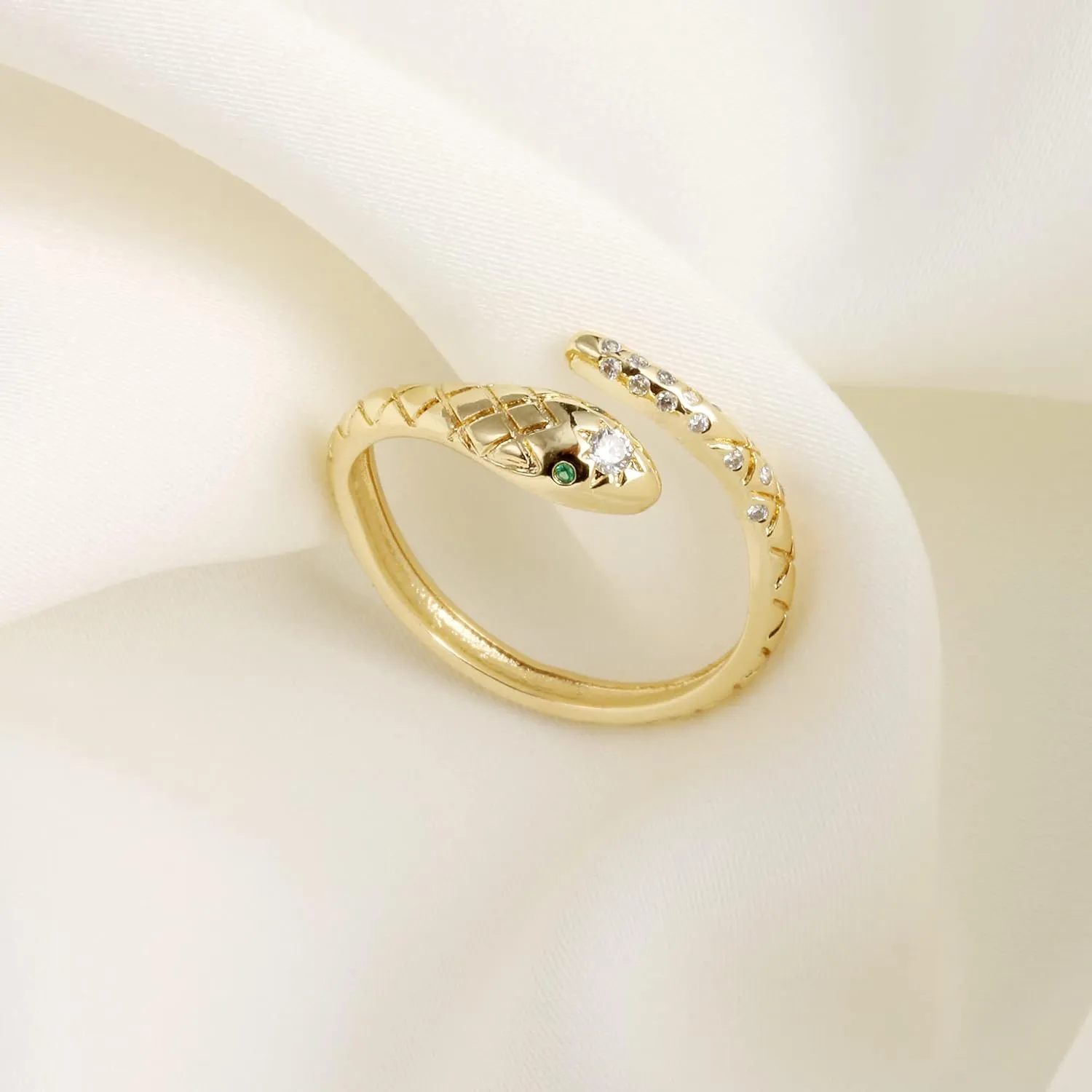 Snake Ring for Men Women, 14K Gold Plated Cubic Zirconia Opening Adjustable Animal Band Ring, Fashion Rhinestones Jewelry Gifts for Friend Family Lover