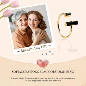 SofiacCeations Handmade Obsidian Ring, Obsidian Bar Ring, 18K Gold Dainty Minimalist Ring, Cuff Adjustable Reiszable Ring, Healing Protection Ring, Fits US Sizes 512