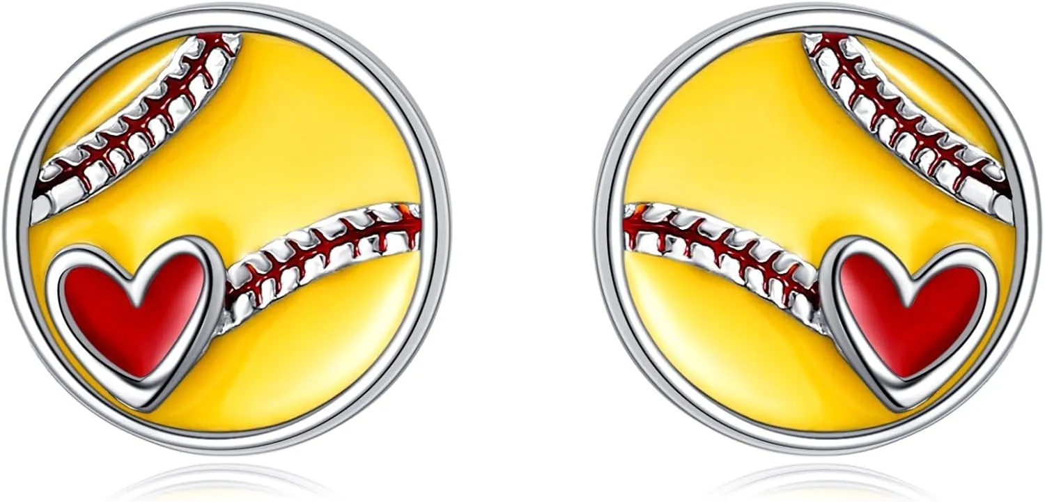 Softball/Baseball/Soccer Stud Earrings Sterling Silver Sport Jewelry for Women Sport Lovers