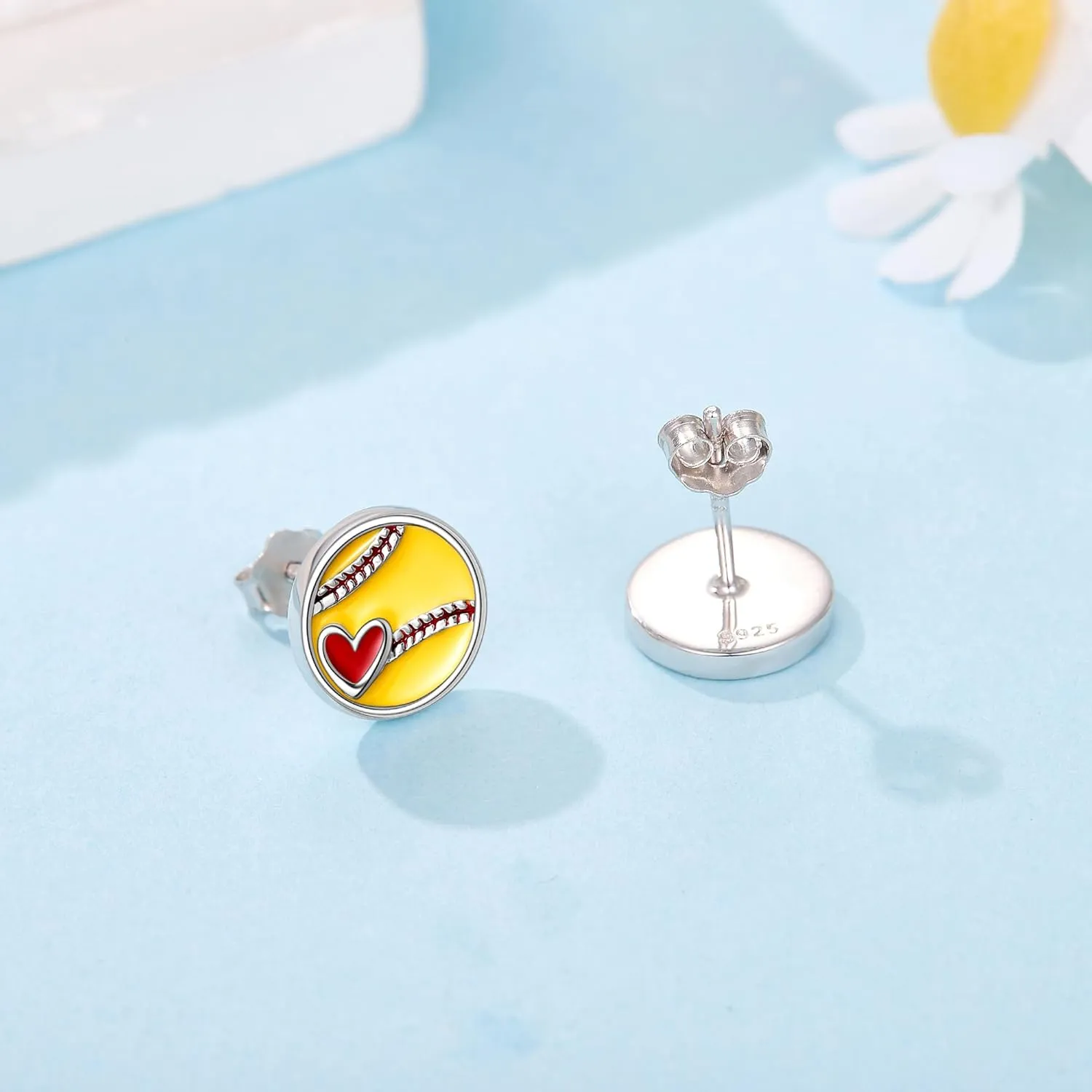 Softball/Baseball/Soccer Stud Earrings Sterling Silver Sport Jewelry for Women Sport Lovers