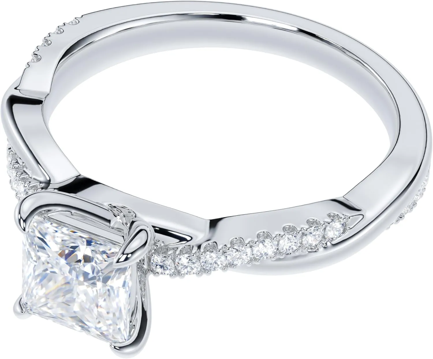 Solid 14k White Gold 4-Prong Petite Twisted Vine 1CT Princess Cut Simulated Diamond Engagement Ring Promise Ring