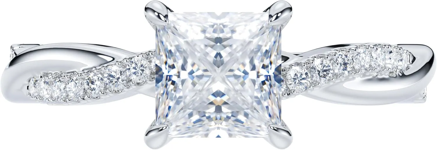 Solid 14k White Gold 4-Prong Petite Twisted Vine 1CT Princess Cut Simulated Diamond Engagement Ring Promise Ring