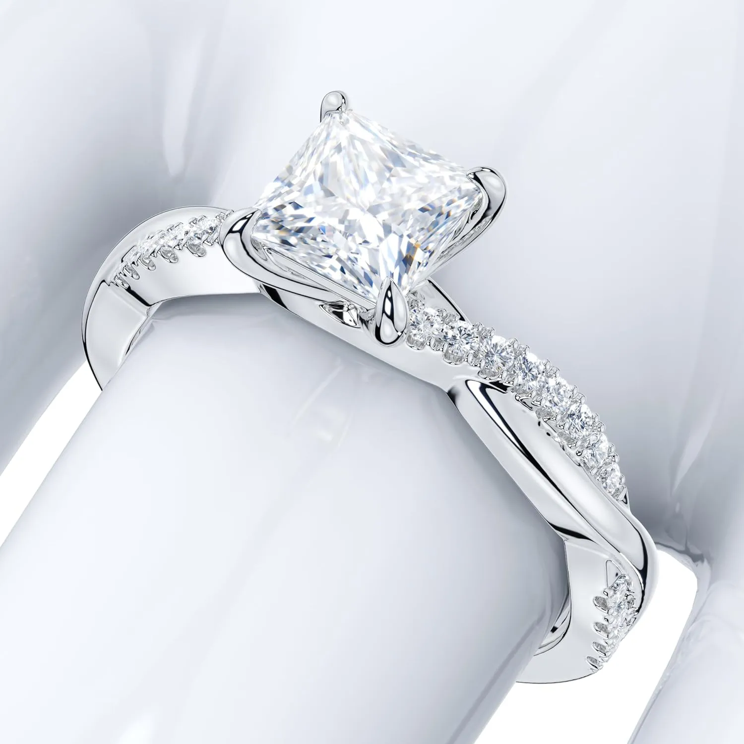 Solid 14k White Gold 4-Prong Petite Twisted Vine 1CT Princess Cut Simulated Diamond Engagement Ring Promise Ring