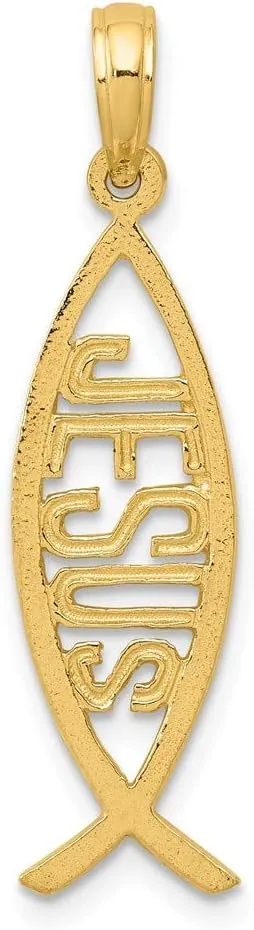 Solid 14K Yellow Gold Ichthus Fish Jesus Pendant