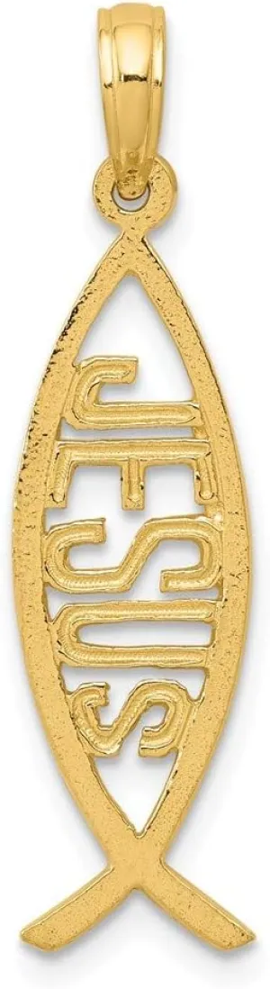 Solid 14K Yellow Gold Ichthus Fish Jesus Pendant