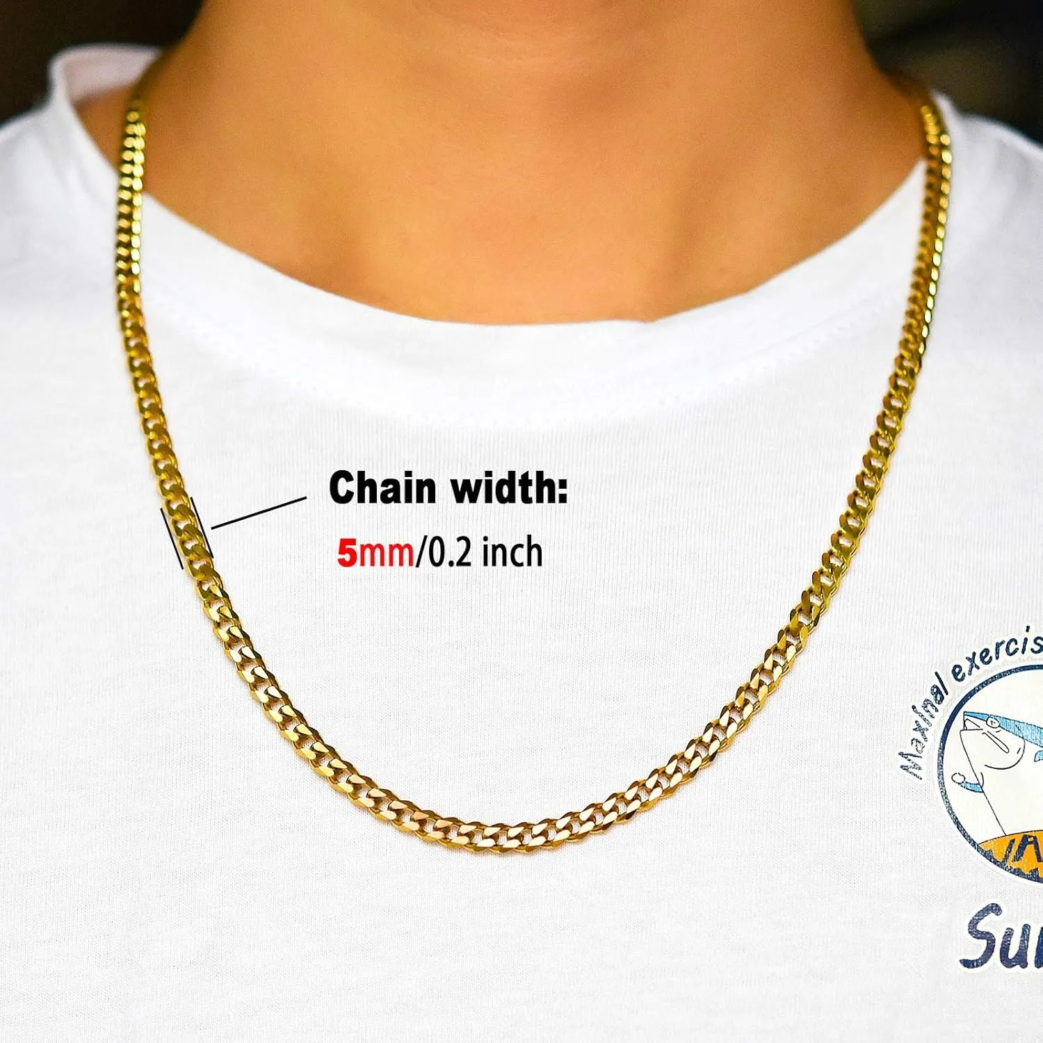 Solid Stainless Steel Cuban Chain Necklace for Men and Women Waterproof Curb Link Necklace Chain-Widths 3.5mm 5mm 7mm 9mm-Chain Lengths 16"-36"