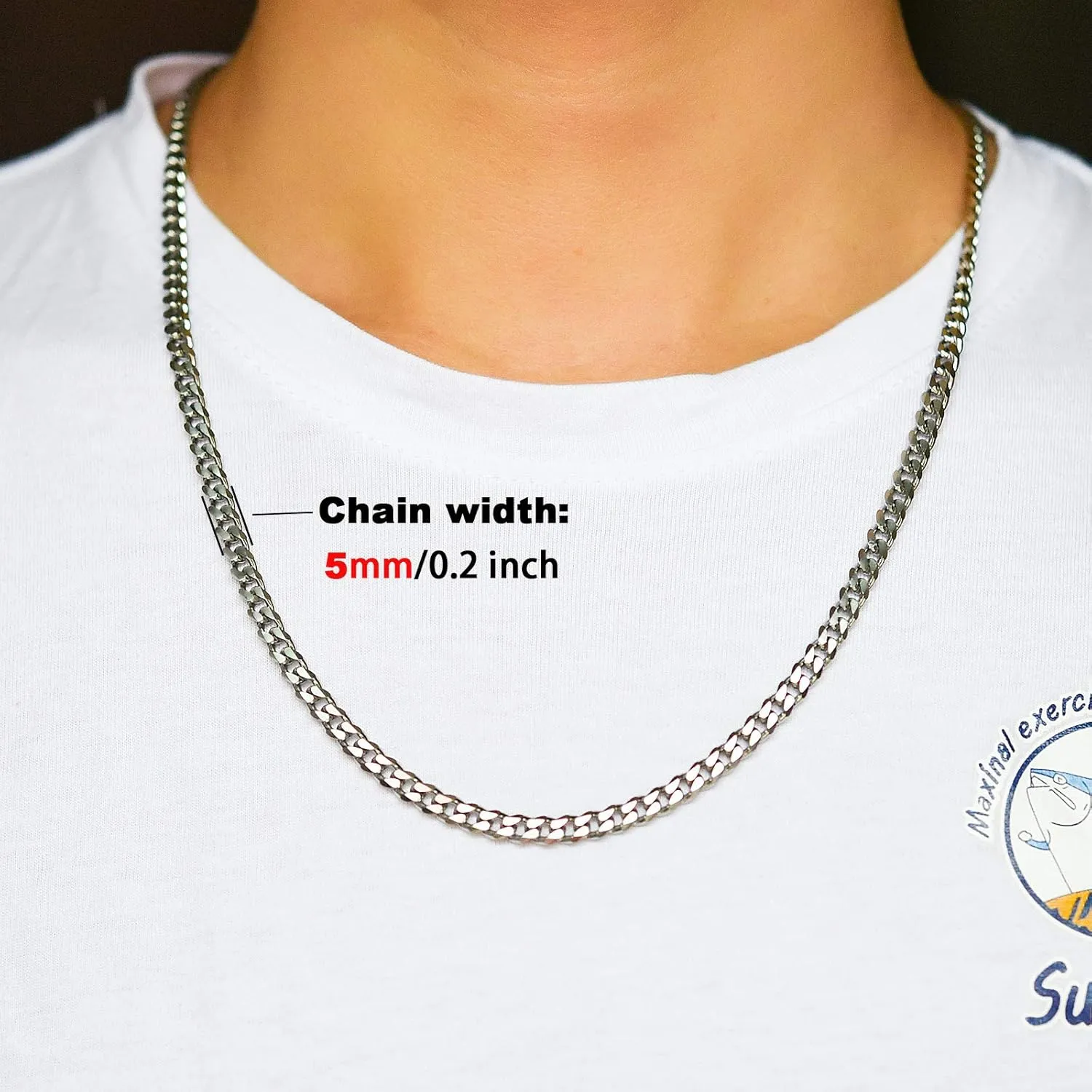 Solid Stainless Steel Cuban Chain Necklace for Men and Women Waterproof Curb Link Necklace Chain-Widths 3.5mm 5mm 7mm 9mm-Chain Lengths 16"-36"