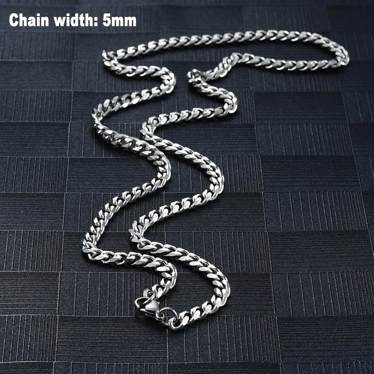 Solid Stainless Steel Cuban Chain Necklace for Men and Women Waterproof Curb Link Necklace Chain-Widths 3.5mm 5mm 7mm 9mm-Chain Lengths 16"-36"