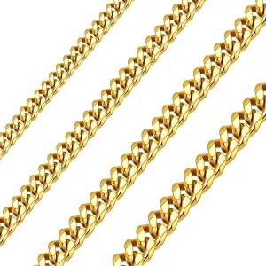 Solid Stainless Steel Cuban Chain Necklace for Men and Women Waterproof Curb Link Necklace Chain-Widths 3.5mm 5mm 7mm 9mm-Chain Lengths 16"-36"