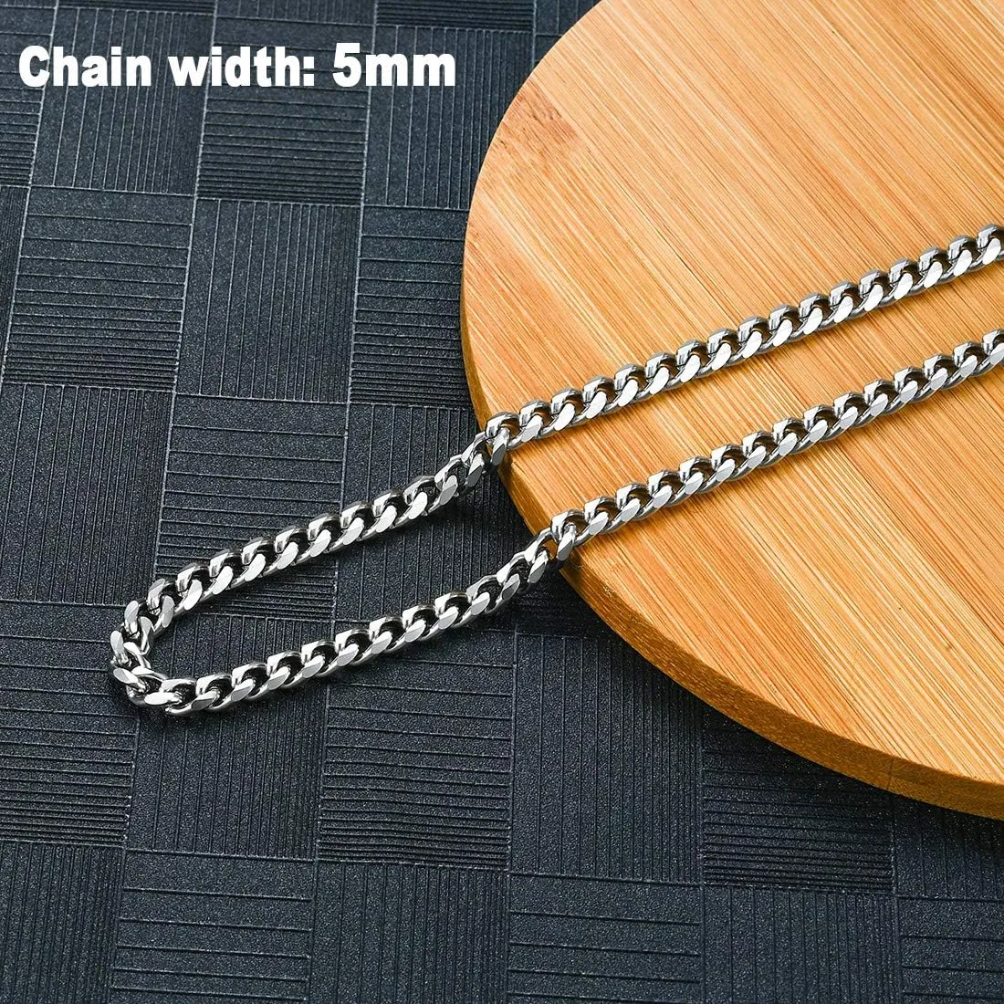 Solid Stainless Steel Cuban Chain Necklace for Men and Women Waterproof Curb Link Necklace Chain-Widths 3.5mm 5mm 7mm 9mm-Chain Lengths 16"-36"