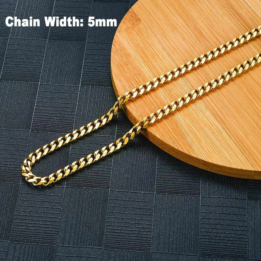 Solid Stainless Steel Cuban Chain Necklace for Men and Women Waterproof Curb Link Necklace Chain-Widths 3.5mm 5mm 7mm 9mm-Chain Lengths 16"-36"