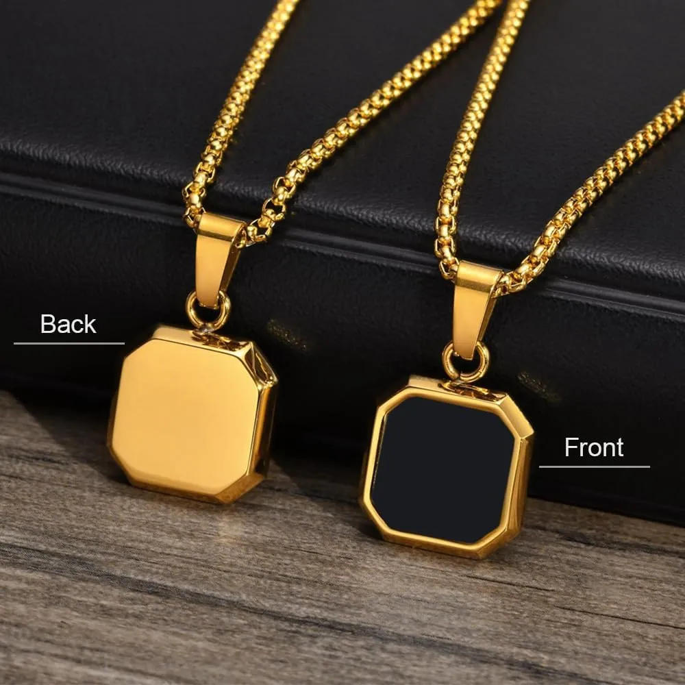 Square Black/White Mother of Pearl Pendant Necklace 18K Gold Plated Stainless Steel Jewelry Gifts with Box Chain for Women