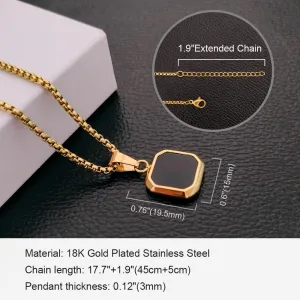 Square Black/White Mother of Pearl Pendant Necklace 18K Gold Plated Stainless Steel Jewelry Gifts with Box Chain for Women