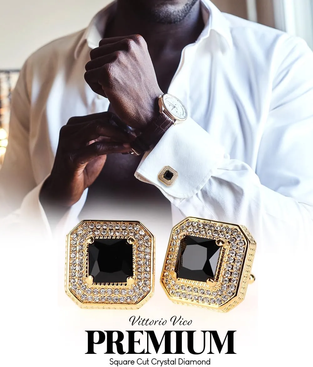 Square Colored Crystal Diamond Set Cuff Links for Men  Tuxedo Suit Accessories, Cufflinks for Men