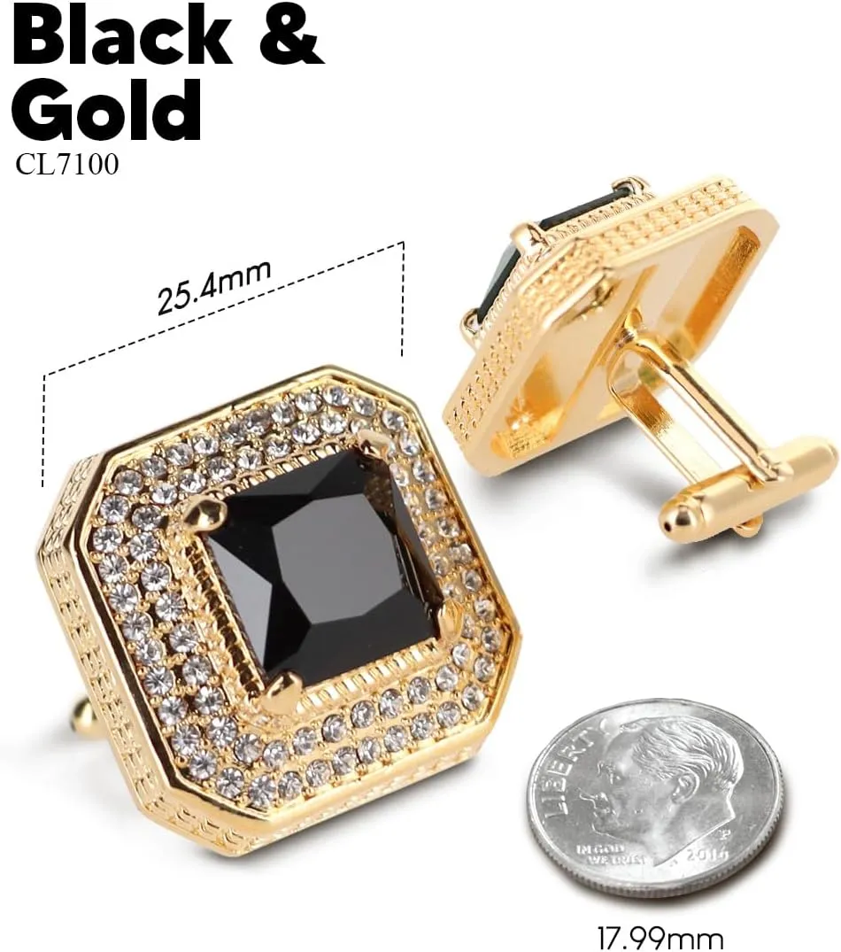 Square Colored Crystal Diamond Set Cuff Links for Men  Tuxedo Suit Accessories, Cufflinks for Men