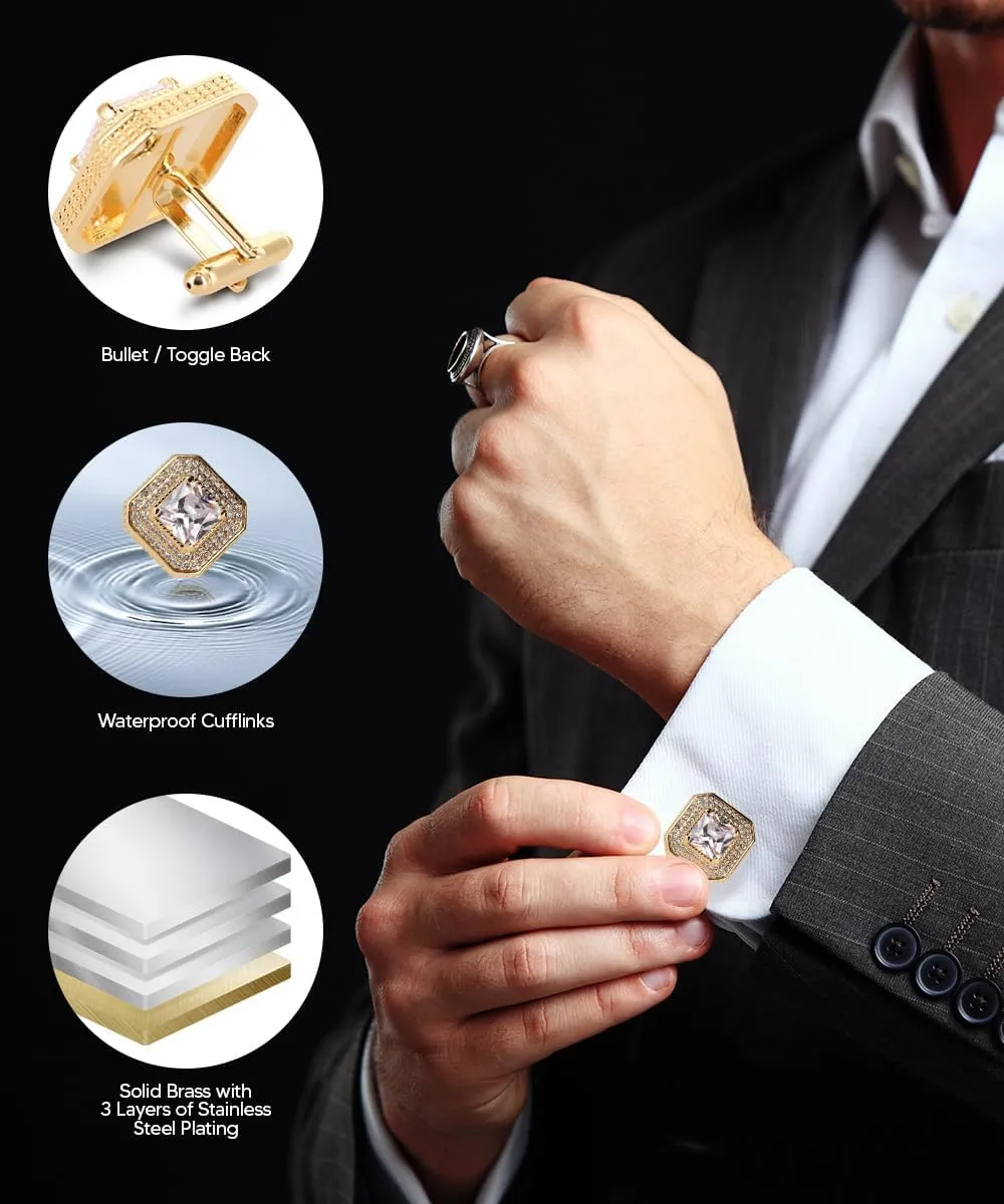 Square Colored Crystal Diamond Set Cuff Links for Men  Tuxedo Suit Accessories, Cufflinks for Men