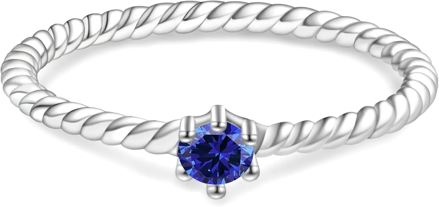 Stackable Birthstone Rings Set for Women: 925 Sterling Silver Mother Family Stacking Ring Minimalist Stackable Bands Mother's Day Jewelry Gifts for Wife