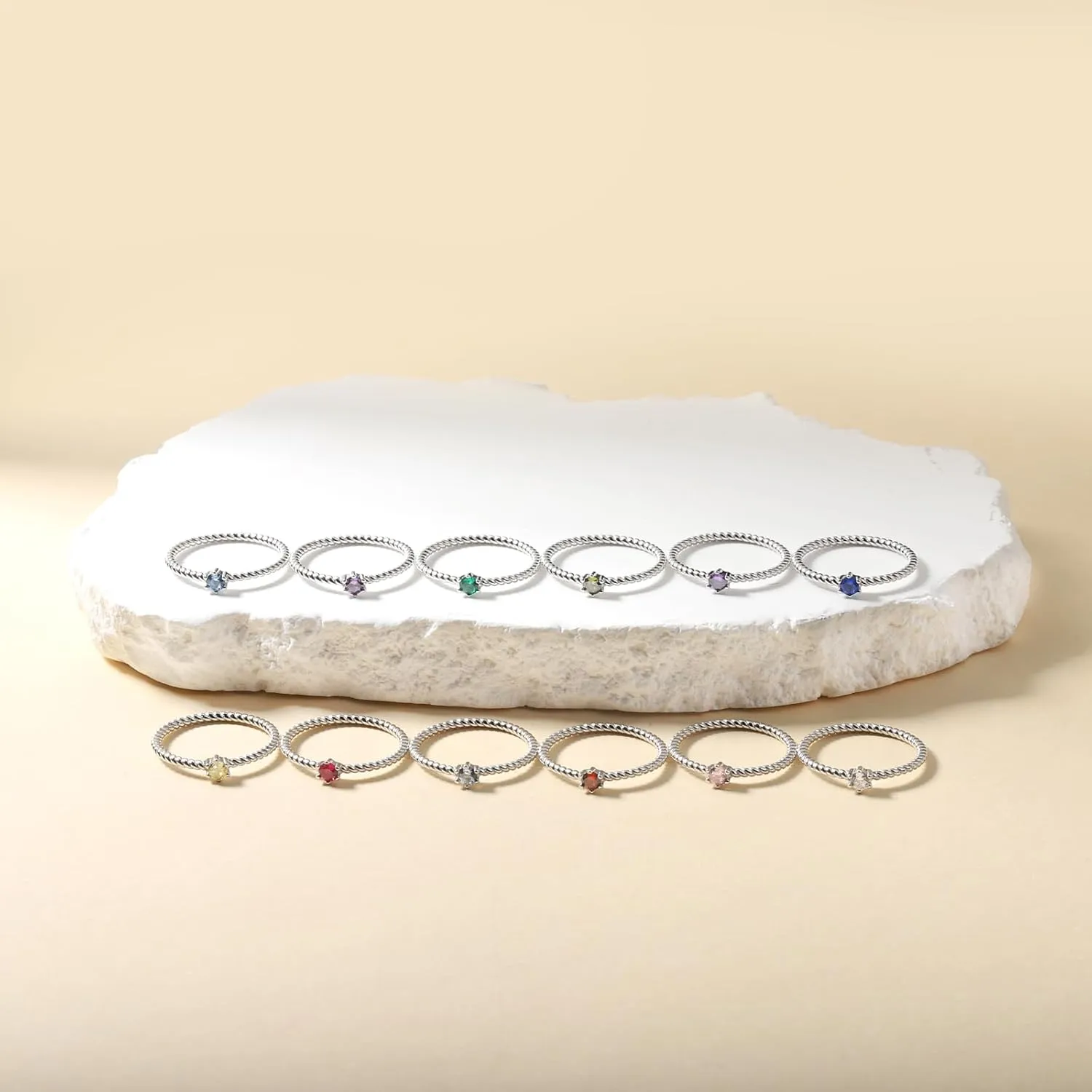 Stackable Birthstone Rings Set for Women: 925 Sterling Silver Mother Family Stacking Ring Minimalist Stackable Bands Mother's Day Jewelry Gifts for Wife
