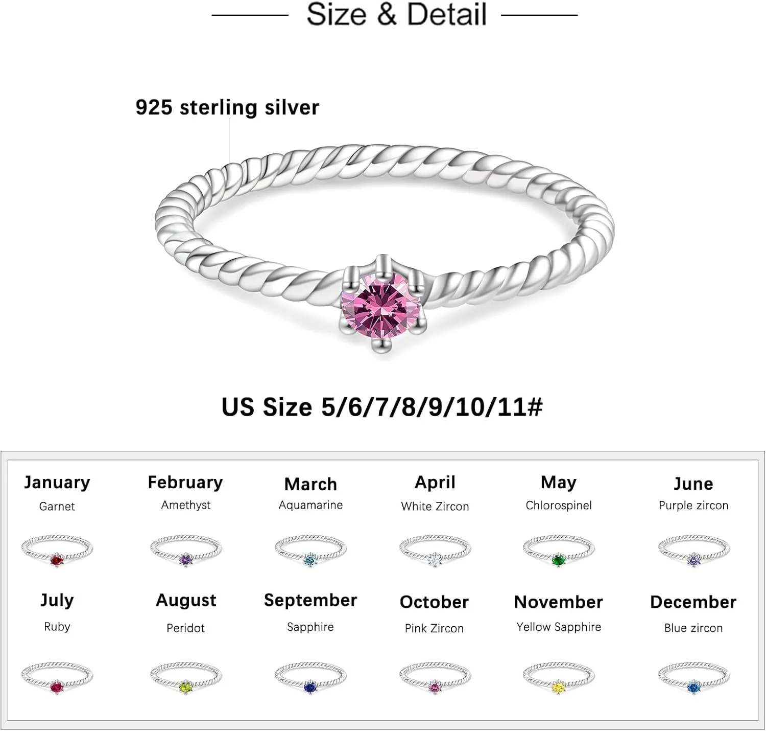 Stackable Birthstone Rings Set for Women: 925 Sterling Silver Mother Family Stacking Ring Minimalist Stackable Bands Mother's Day Jewelry Gifts for Wife