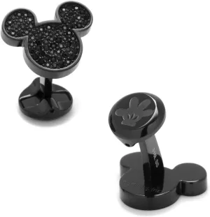 Stainless Steel Black Pave Crystal Mickey Mouse Cufflinks