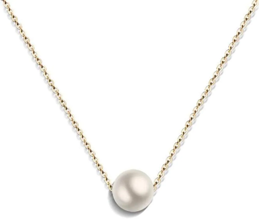 Stainless Steel Chain Faux Pearl Classical Simple Collar Necklace