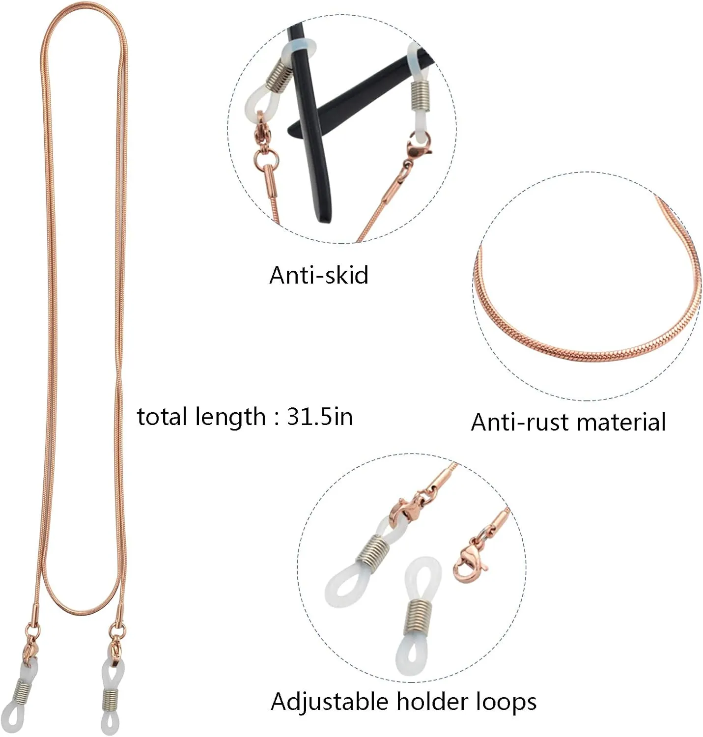 Stainless Steel Eyeglass Holder Chain 80cm Eyeglass Necklace Chain