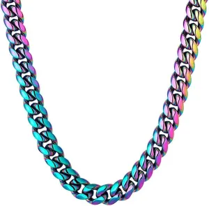 Stainless Steel Rainbow Colorful Cuban Link Chain Chunky Heavy Curb Necklace for Men Women