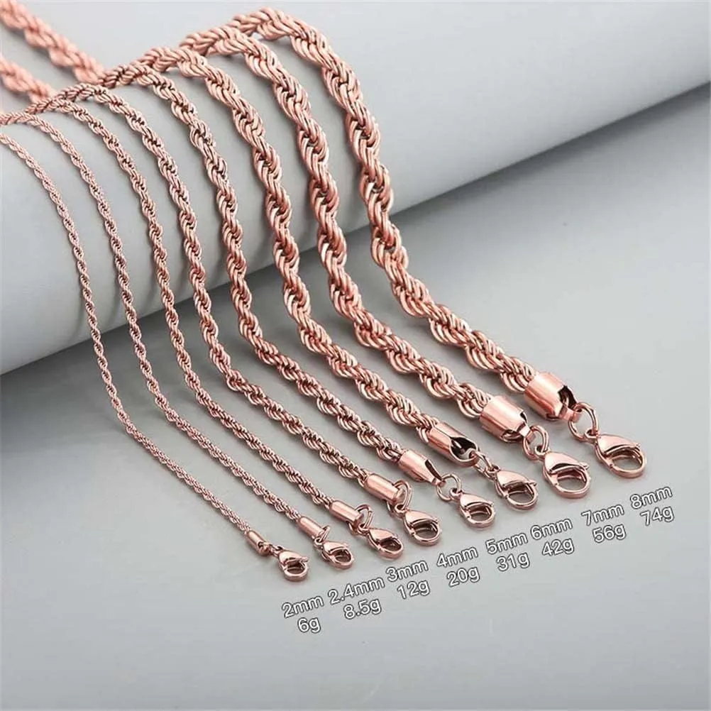 Stainless Steel Rope Chain Necklace for Men Women Twist Rope Chain Solid Jewelry 18-33 Inches Hip Hop Rock Chain