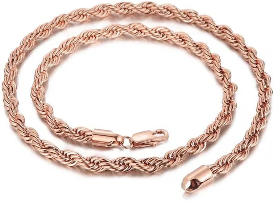 Stainless Steel Rope Chain Necklace for Men Women Twist Rope Chain Solid Jewelry 18-33 Inches Hip Hop Rock Chain