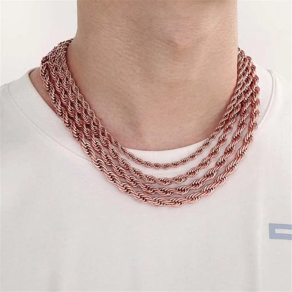 Stainless Steel Rope Chain Necklace for Men Women Twist Rope Chain Solid Jewelry 18-33 Inches Hip Hop Rock Chain