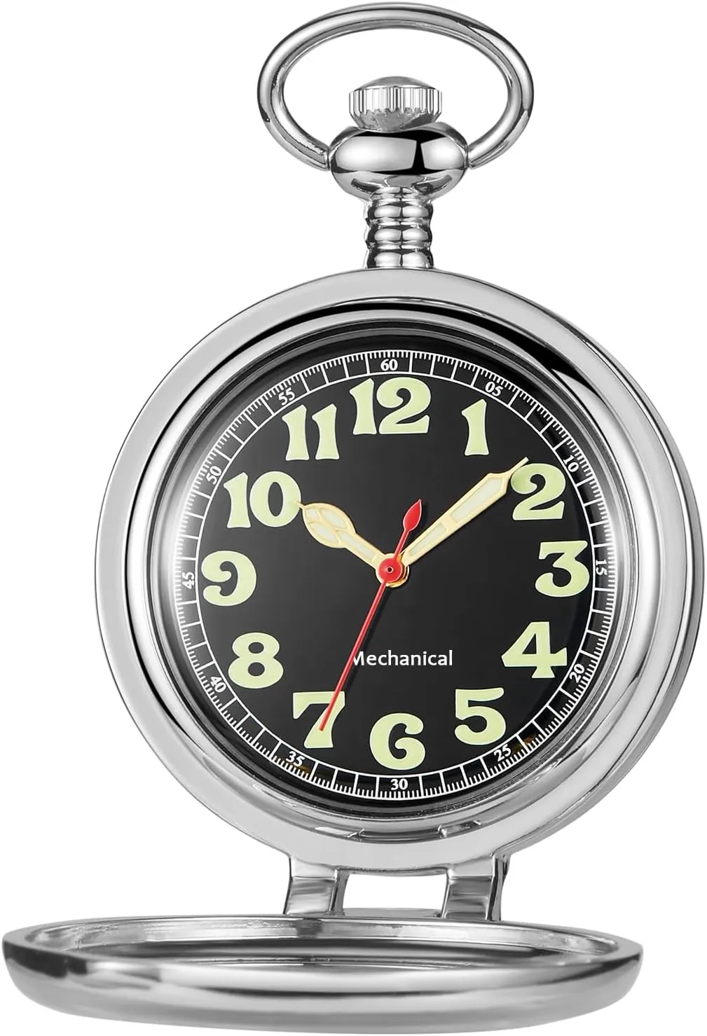 Stainless Steel Single Open Men's Mechanical Pocket Watch, Roman Digital Dial Mechanical Pocket Watch for Men