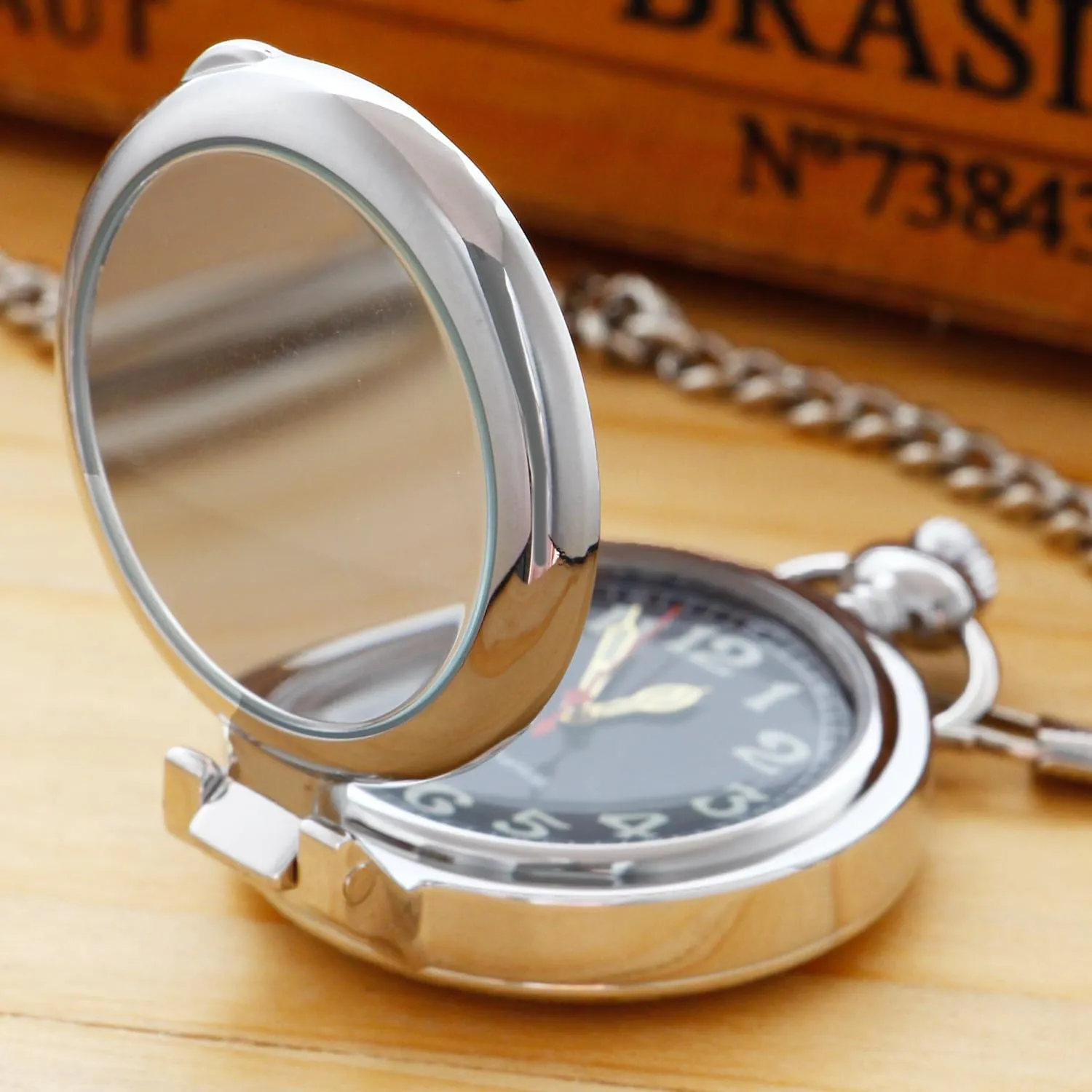 Stainless Steel Single Open Men's Mechanical Pocket Watch, Roman Digital Dial Mechanical Pocket Watch for Men