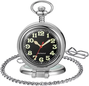 Stainless Steel Single Open Men's Mechanical Pocket Watch, Roman Digital Dial Mechanical Pocket Watch for Men