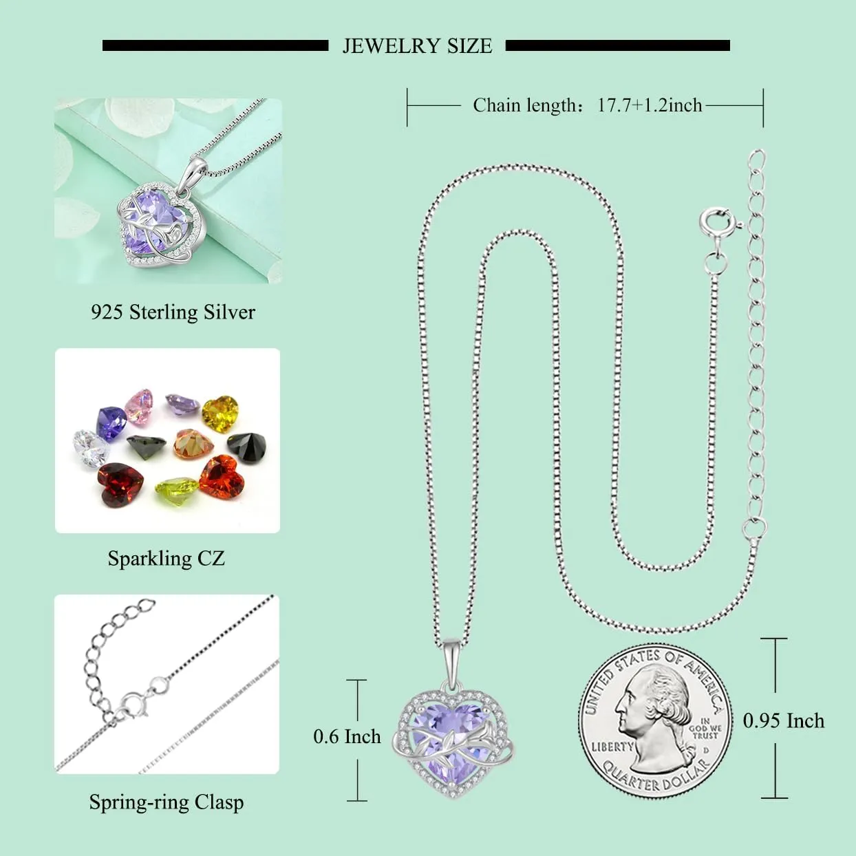 STARCHENIE Rose Necklace for Women 925 Sterling Silver Heart Pendant Necklace Birthstone Jewelry
